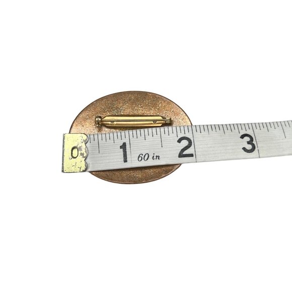 Vintage Enamel Oval Brooch Copper Blue Green Artist Inga Carlson Signed 2” - Picture 4 of 5